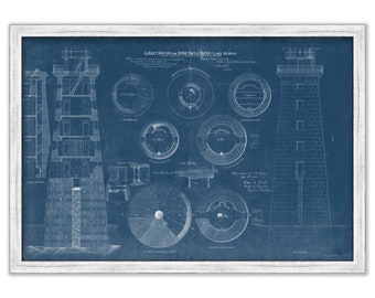 SPECTACLE REEF LIGHTHOUSE, Michigan  - Blueprint Drawing and Plan of the Lighthouse as it was in 1870