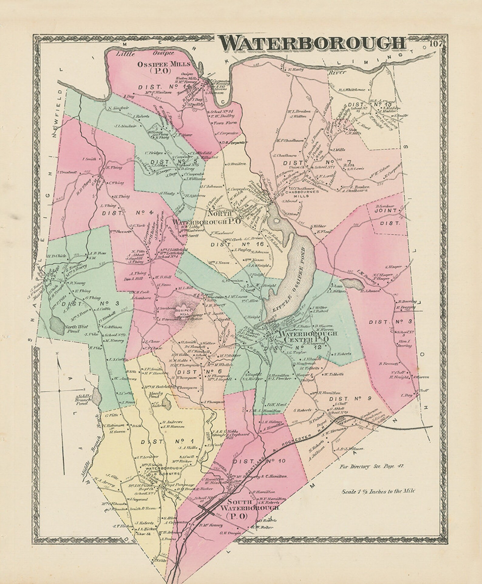 Town of WATERBOROUGH Maine 1872 Map Etsy