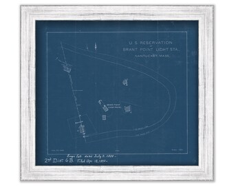 BRANT POINT LIGHTHOUSE Site Plan, Nantucket, Massachusetts  - Blueprint Site Plan for the Lighthouse in 1890