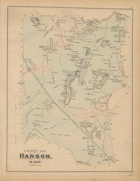 GENUINE ORIGINAL Map of HANSON Massachusetts 1879 