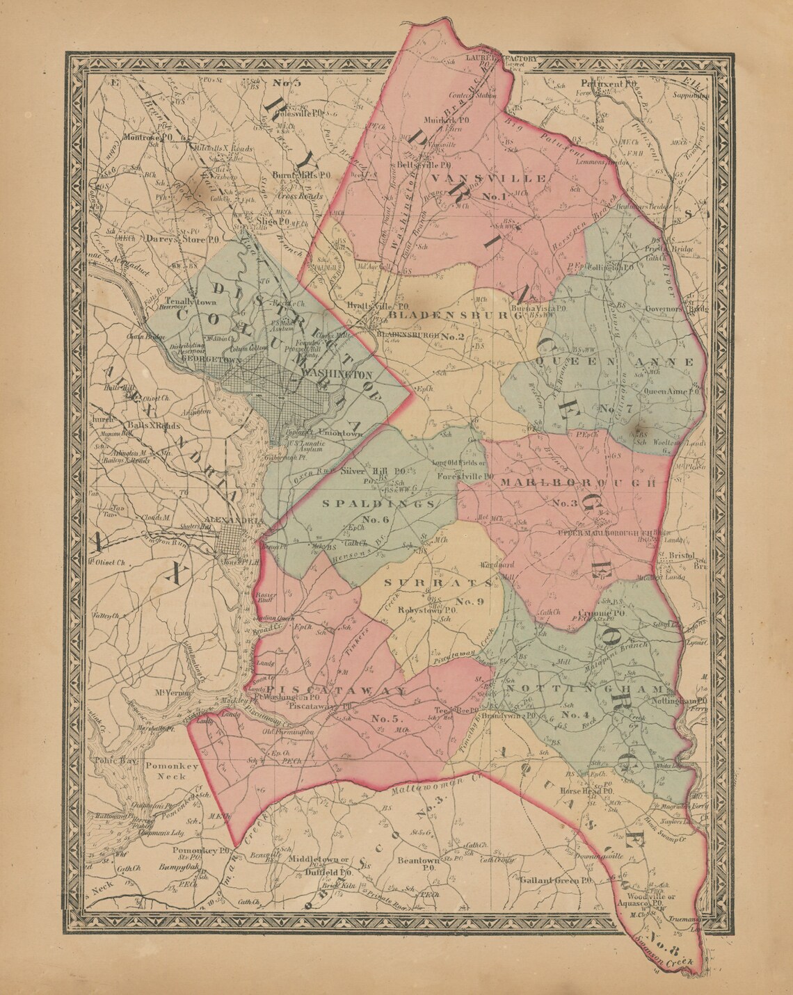 PRINCE COUNTY Maryland 1866 Map Replica or Genuine Etsy
