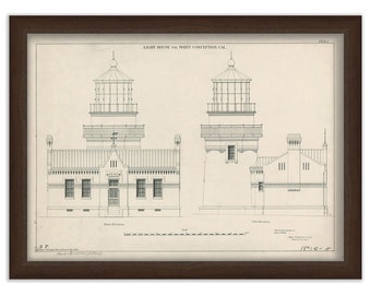 POINT CONCEPTION LIGHTHOUSE, California  - Drawing and Plan of the Lighthouse as it was in 1880