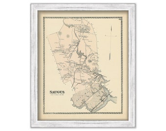 SAUGUS, Massachusetts 1872 Map - Replica or Genuine Original