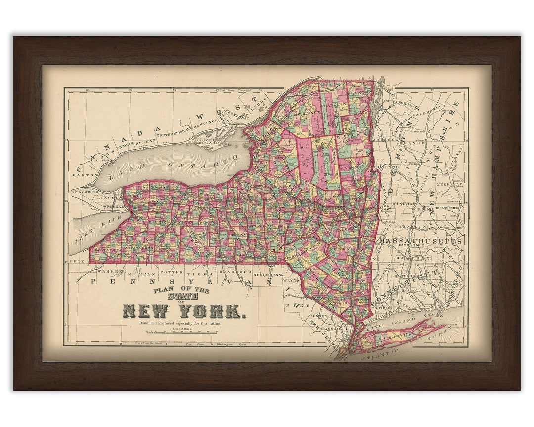 STATE of NEW YORK 1872 Map - Etsy