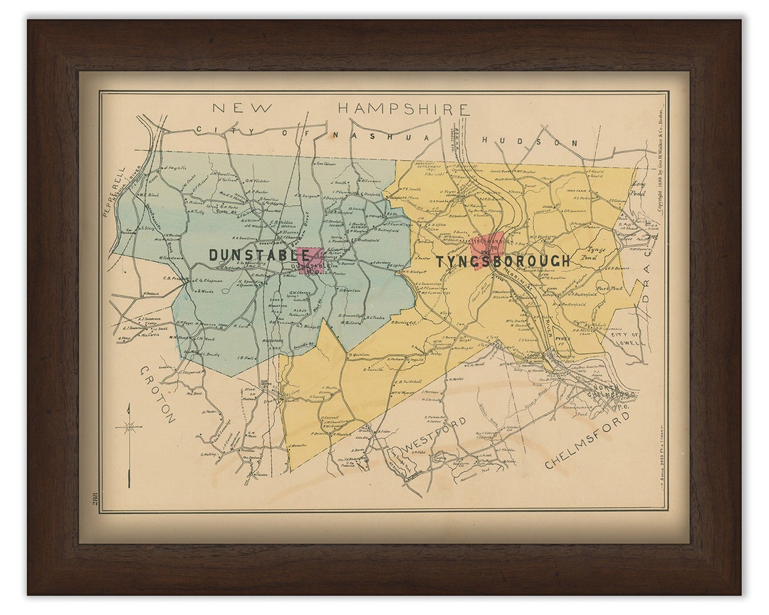 DUNSTABLE and TYNGSBOROUGH, Massachusetts 1889 Map Replica or Genuine ORIGINAL Etsy