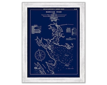 Wareham River, Massachusetts - Blue Print - Nautical Chart by George W. Eldridge 1901