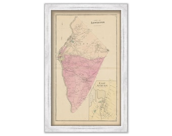 LEWISTON, Androscoggin County, Maine 1873 Map, Replica or GENUINE Original