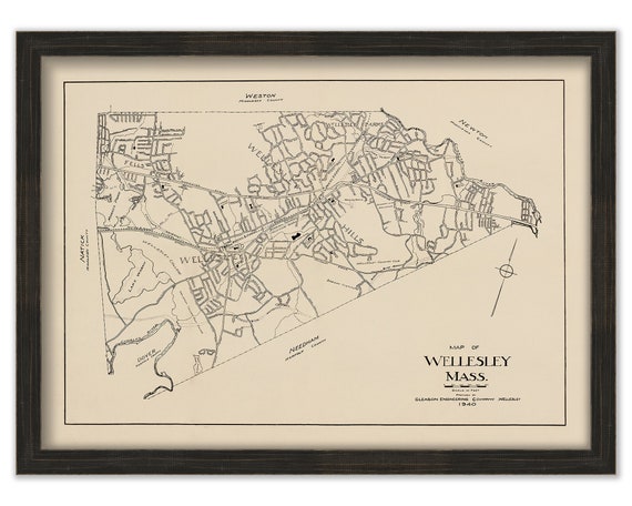 Map Of Wellesley Ma Wellesley Massachusetts Survey Map From 1940 Reproduction | Etsy Uk