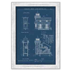BALLAST POINT LIGHTHOUSE, California  - Blueprint Drawing and Plan of the Lighthouse as it was in 1889.