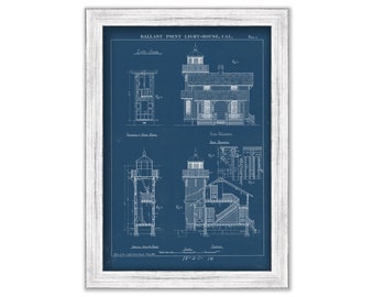 BALLAST POINT LIGHTHOUSE, California  - Blueprint Drawing and Plan of the Lighthouse as it was in 1889.