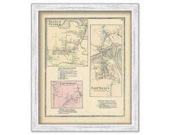SAUGUS VILLAGE, Massachusetts 1872 Map - Replica or Genuine Original