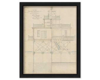 WADES POINT LIGHTHOUSE,  Pasquotank River, North Carolina  -  Drawing and Plan of the Lighthouse as it was in 1855
