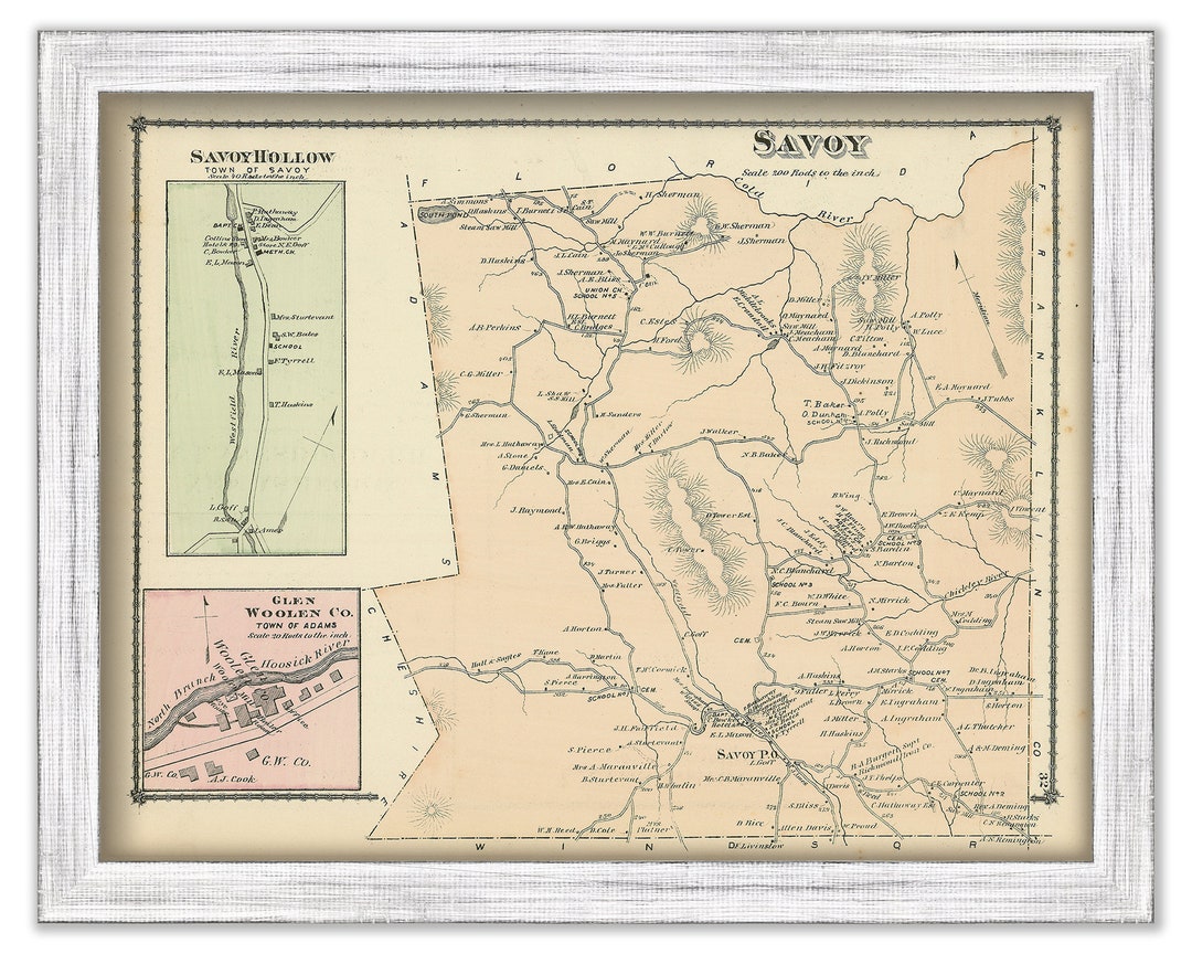 Town of Savoy Massachusetts 1876 Mapcolored Reproduction Etsy