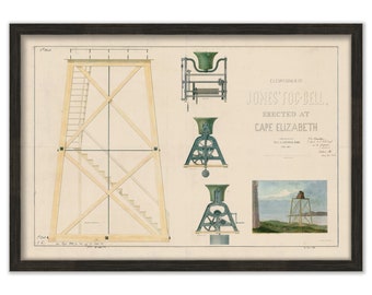 JONES FOG BELL erected at Cape Elizabeth, Maine in 1853  - Drawing and Plan