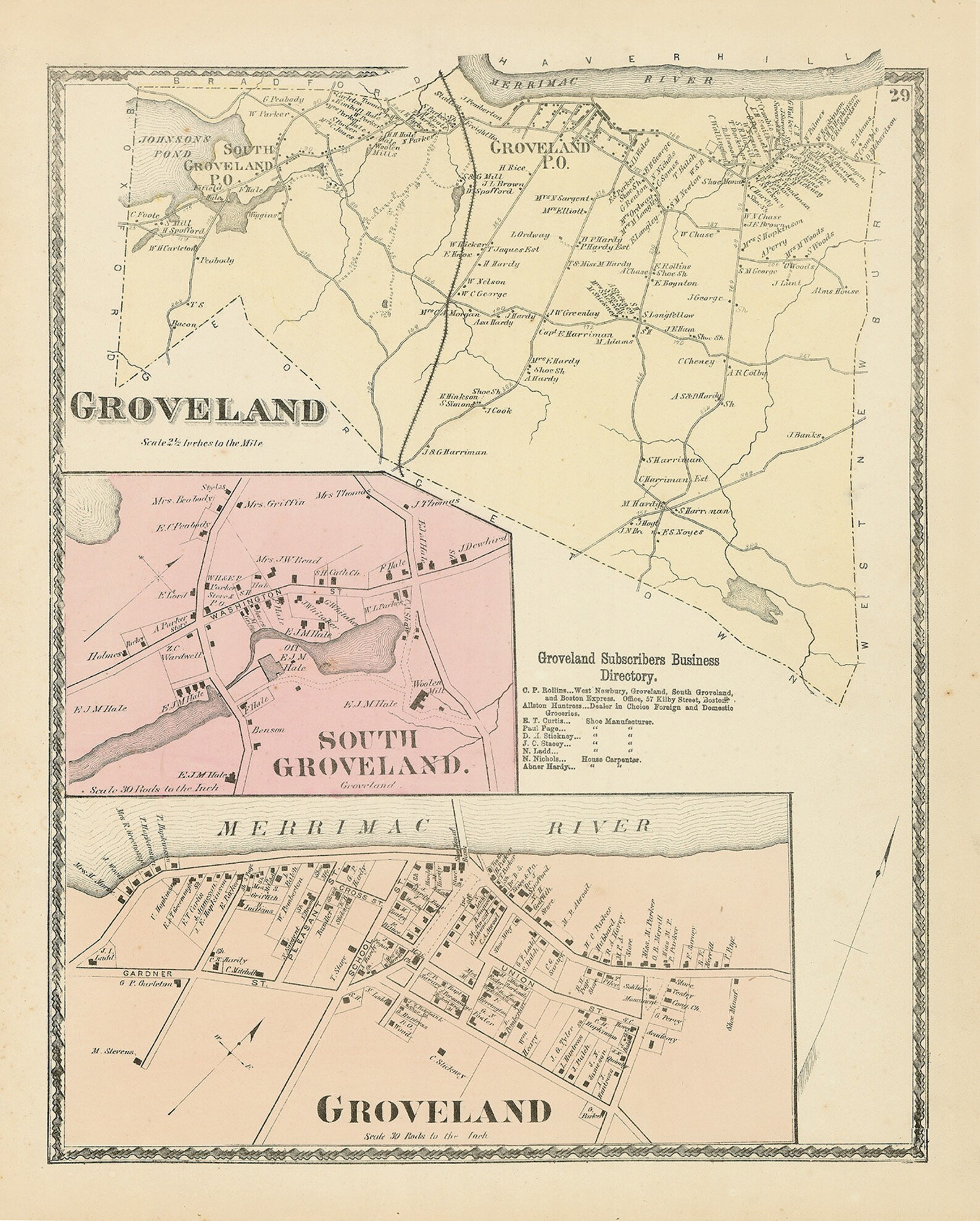 GROVELAND Massachusetts 1872 Map Replica or Genuine Etsy