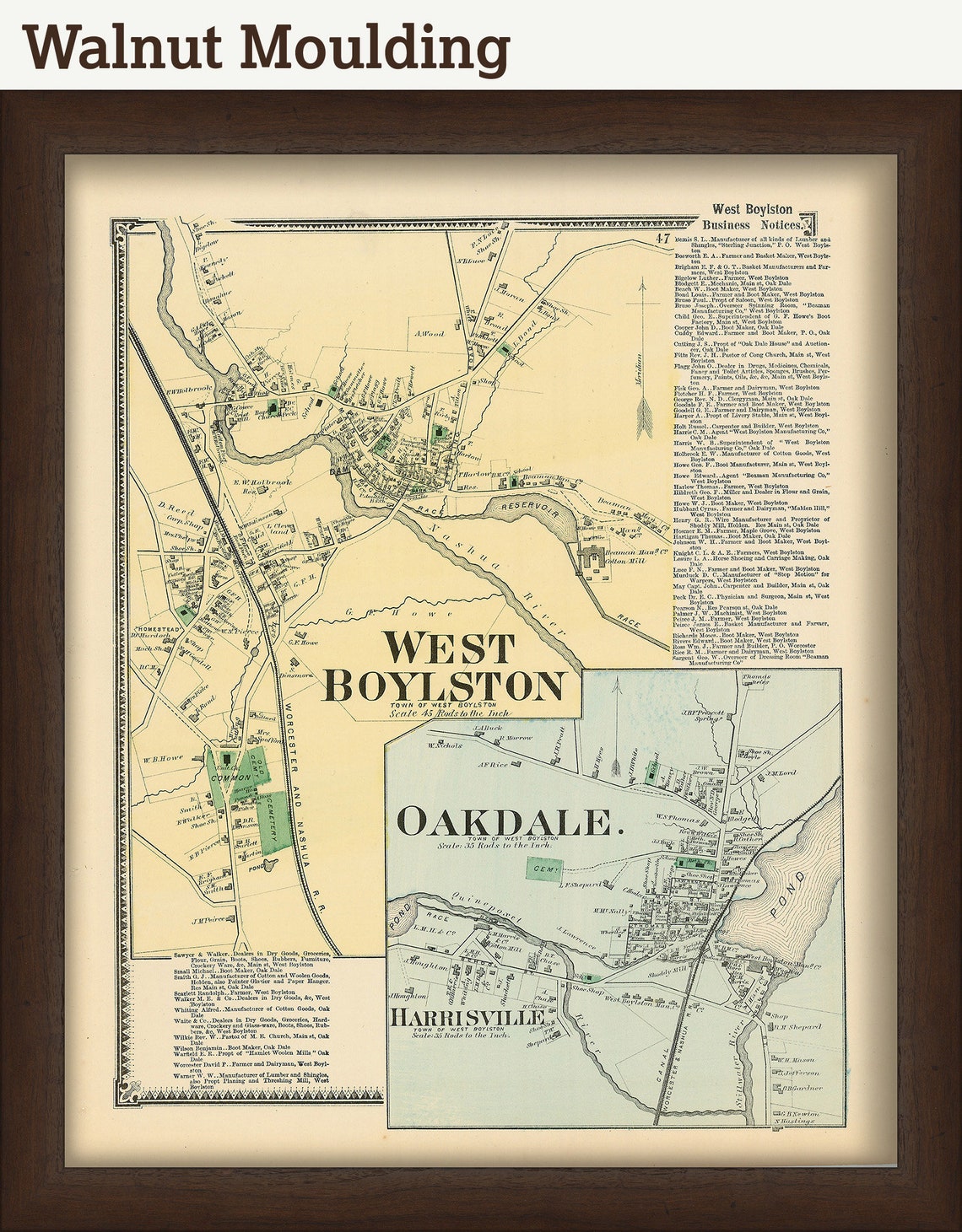 Village of WEST BOYLSTON Massachusetts 1870 Map Etsy