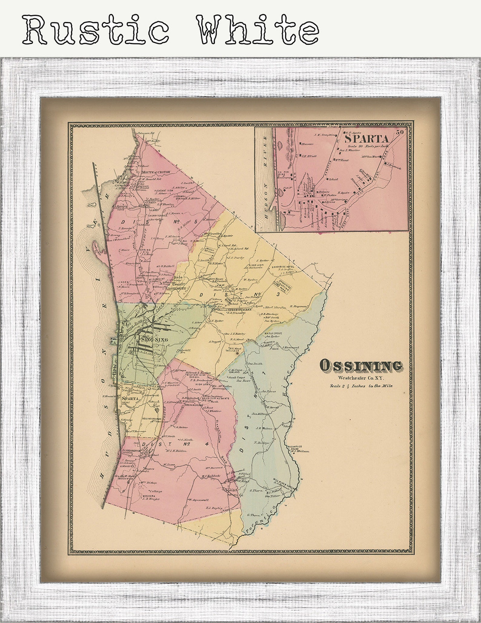 Town of OSSINING New York 1868 Map Etsy