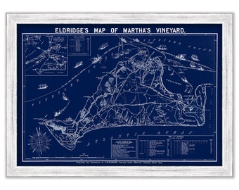 MARTHA'S VINEYARD, Massachusetts  -  Blueprint Nautical Chart by Geo. Eldridge's published in 1913