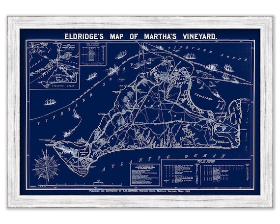 MARTHA'S VINEYARD, Massachusetts  -  Blueprint Nautical Chart by Geo. Eldridge's published in 1913