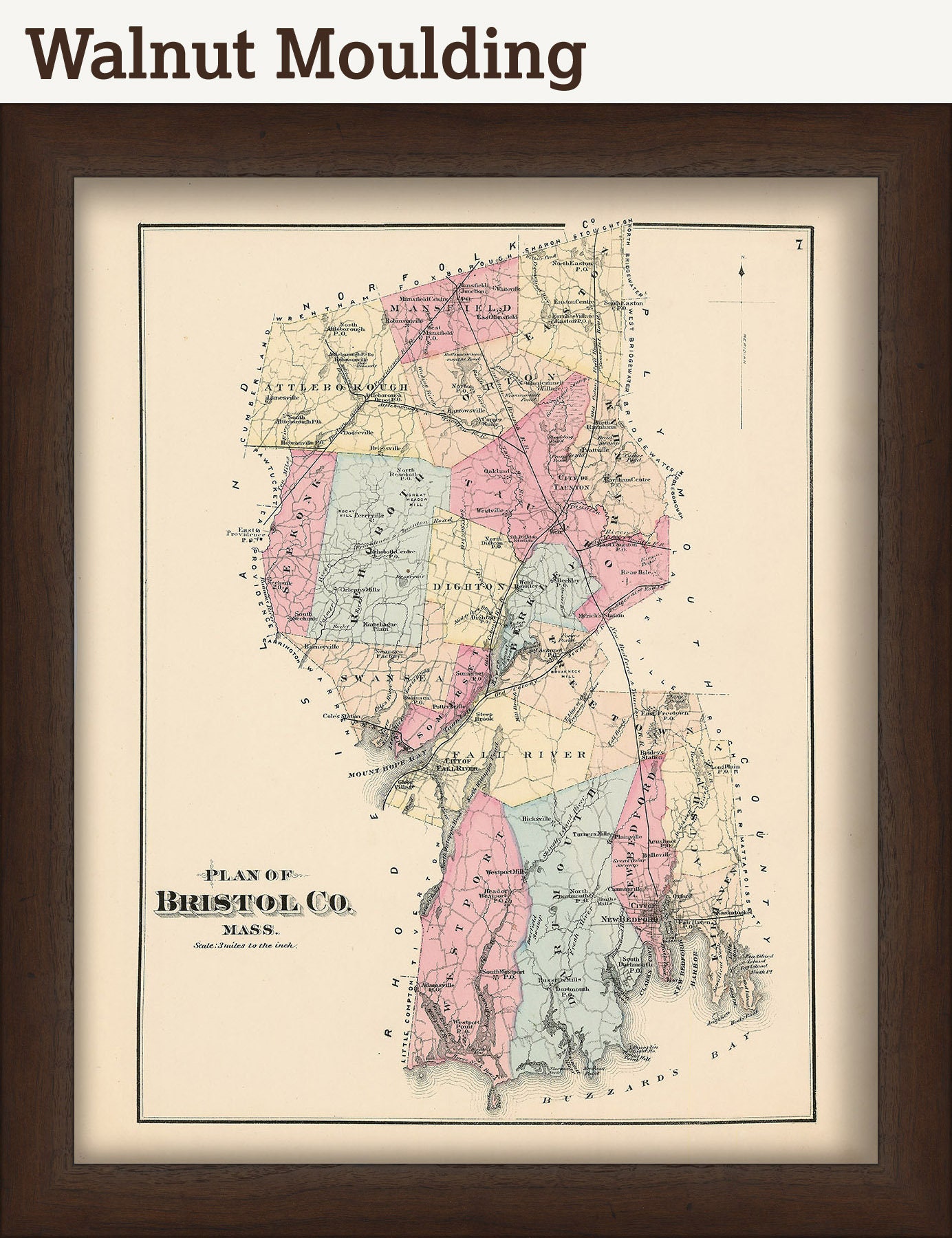 BRISTOL COUNTY, Massachusetts 1871 Map - Replica or Genuine ORIGINAL