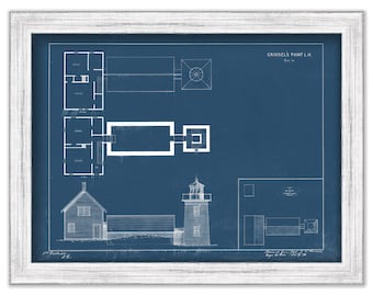 GRINDLE POINT LIGHTHOUSE, Camden, Maine -   Blueprint Drawing and Plan of the Lighthouse as it was in 1876.