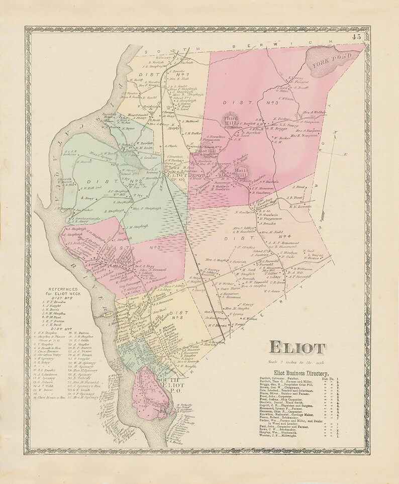 Town of ELIOT Maine 1872 Map Etsy