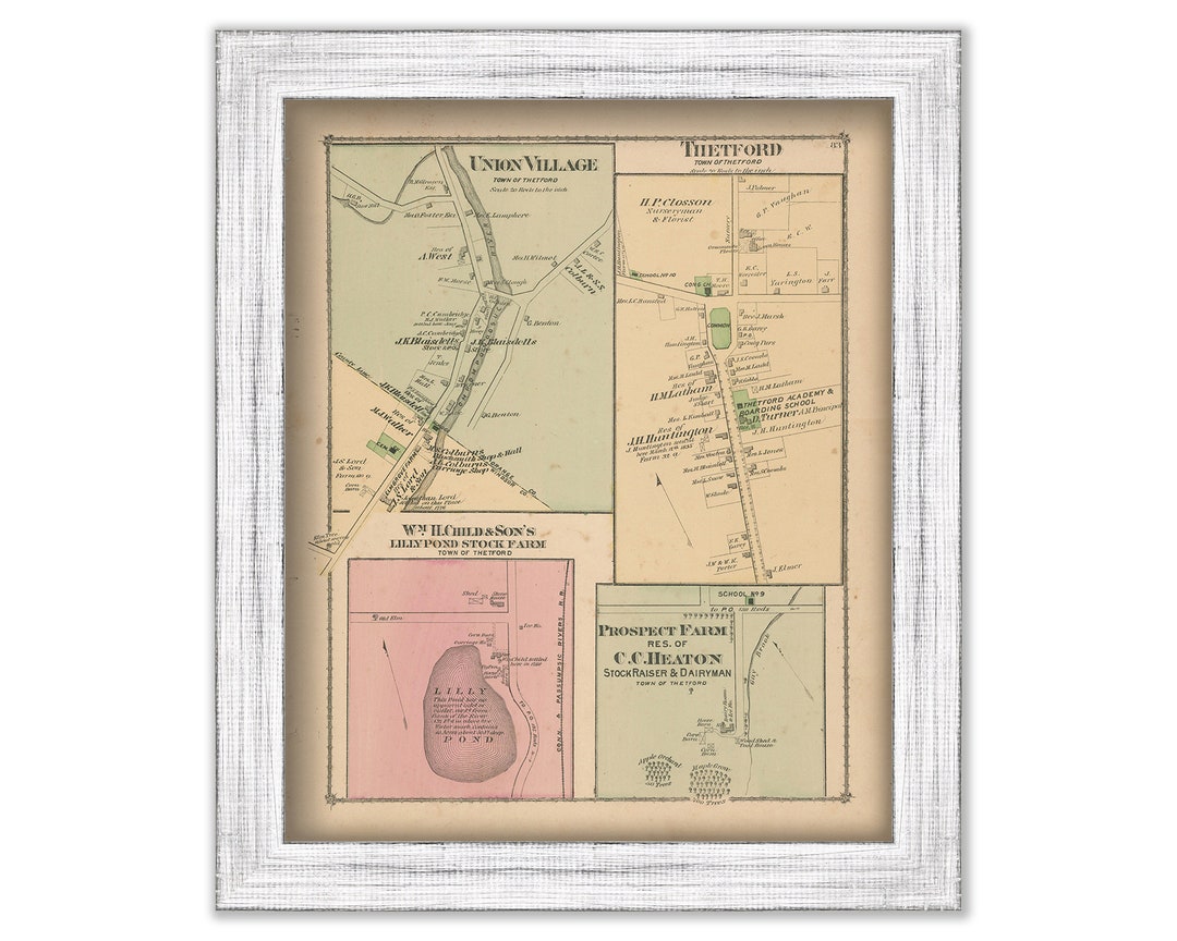 Villages of THETFORD Vermont 1877 Map Replica or Genuine Etsy