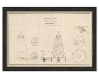 GURNET LIGHTHOUSE, Plymouth, Massachusetts  - Drawing of the Lighthouse as it was in 1842.