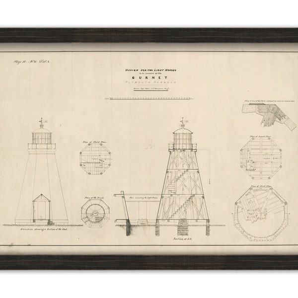GURNET LIGHTHOUSE, Plymouth, Massachusetts  - Drawing of the Lighthouse as it was in 1842.