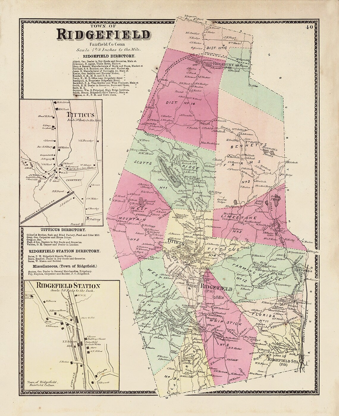 RIDGEFIELD Connecticut Map 1867 Etsy