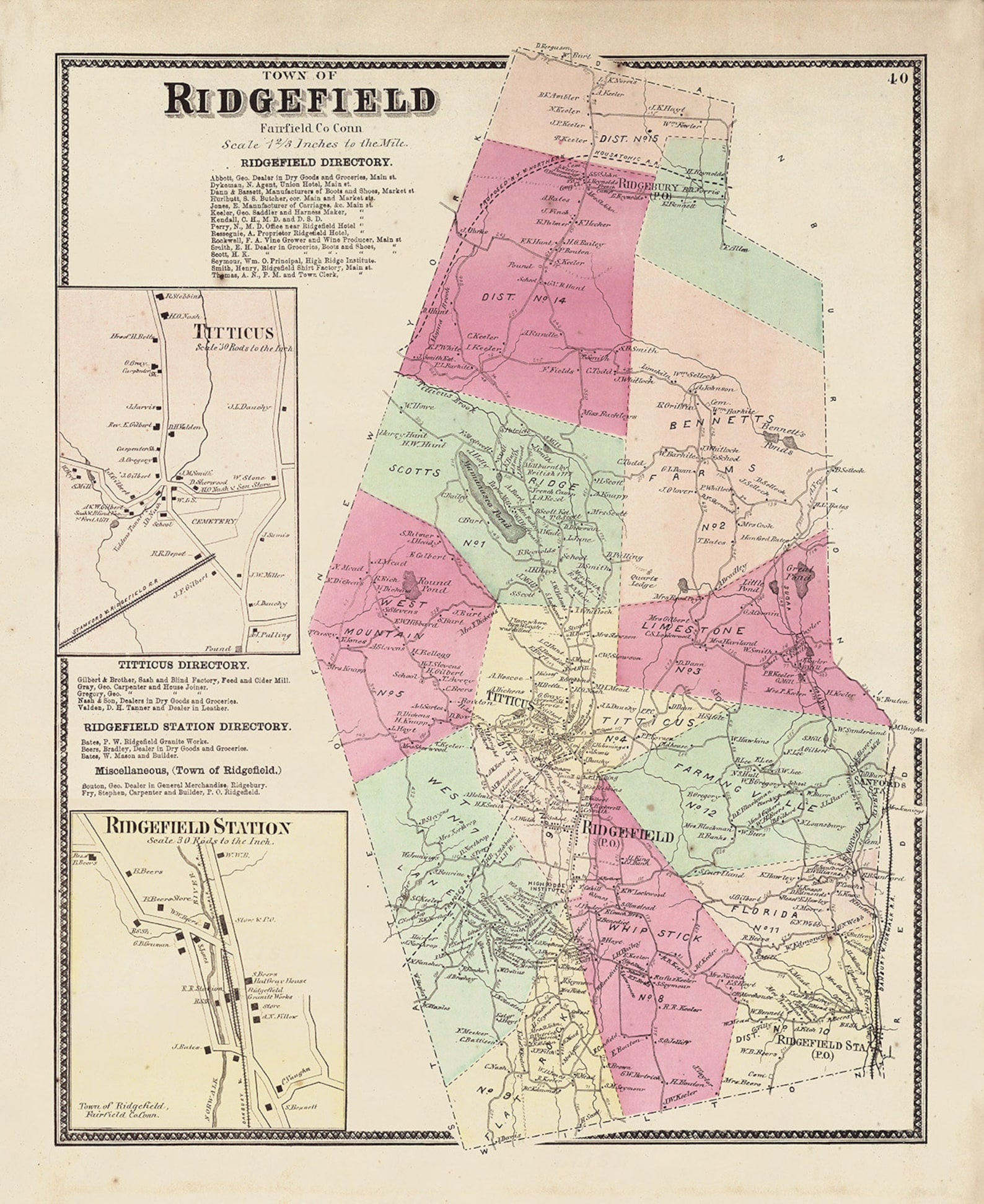 RIDGEFIELD Connecticut Map 1867 Etsy