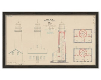 ANO NUEVO LIGHTHOUSE, California  - Drawing and Plan of the Lighthouse as it was in 1890.