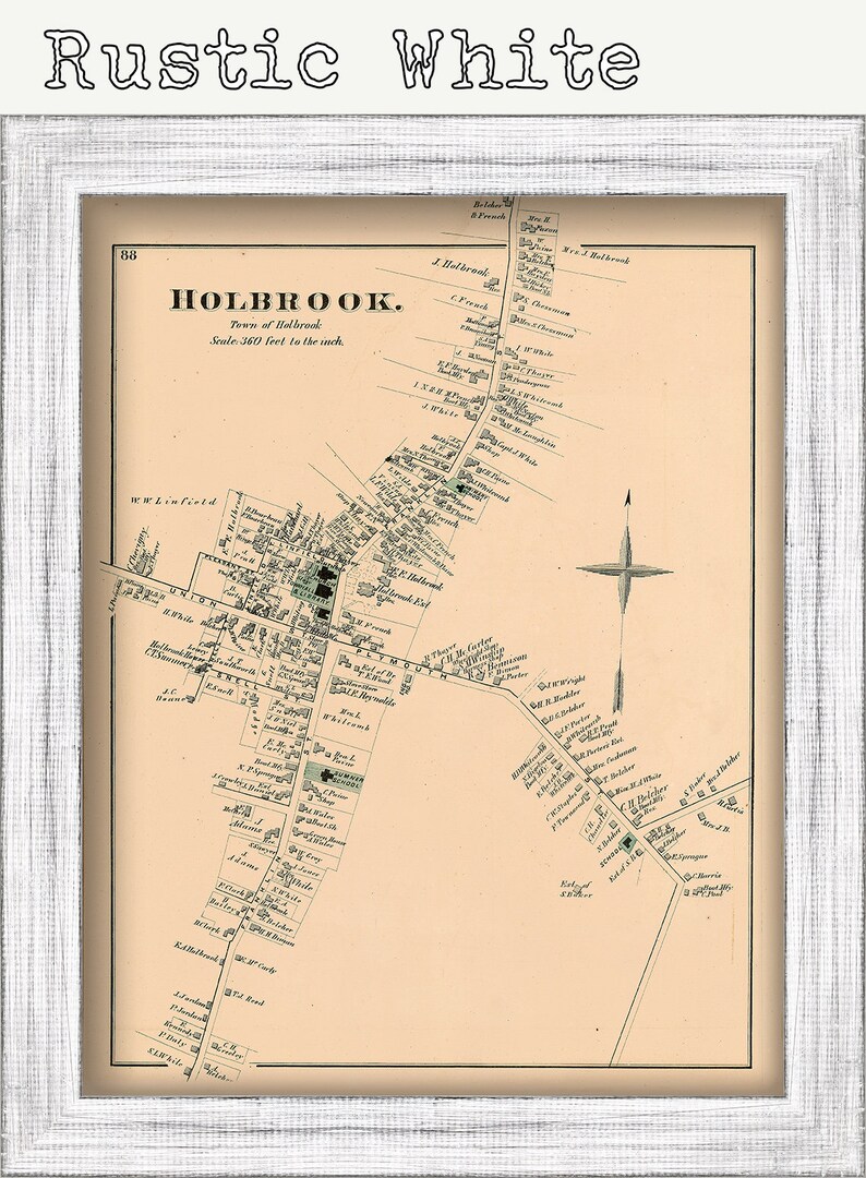 Village of HOLBROOK Massachusetts 1876 Map Replica or Etsy