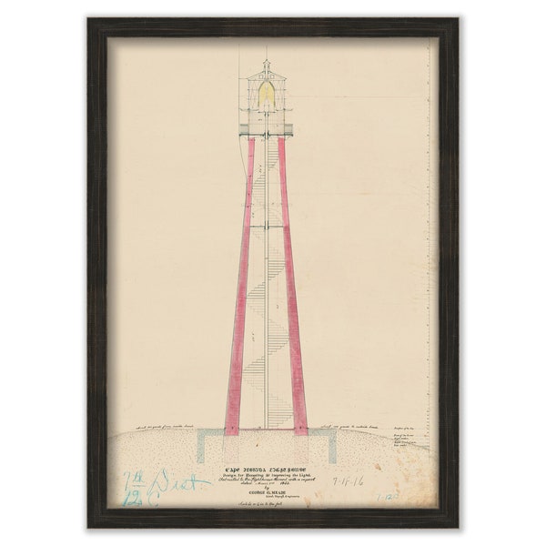 CAPE FLORIDA LIGHTHOUSE, Florida  - Drawing and Plan of the Lighthouse as it was in 1853.