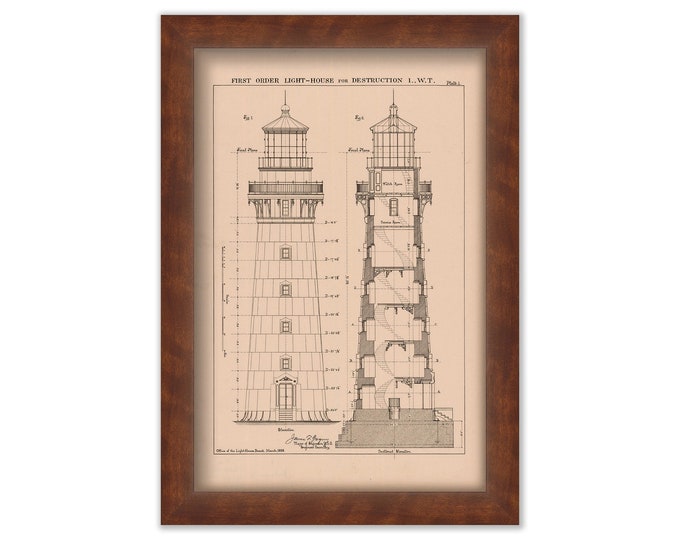 Destruction Island Lighthouse, Washington State - Architectural Drawing 1888