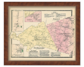 Towns of NEW BRAINTREE and OAKHAM, Massachusetts 1870 Map