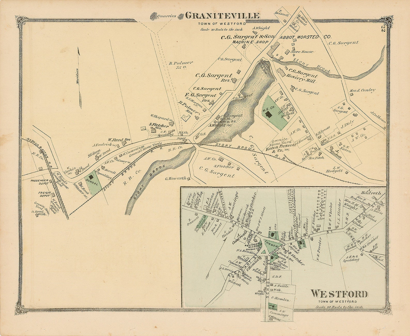 Village of WESTFORD Massachusetts 1875 Map Replica or Etsy