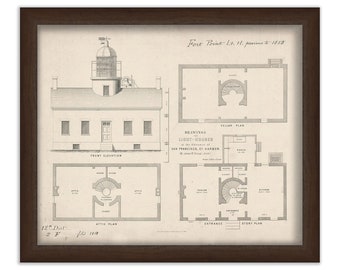 FORT POINT LIGHTHOUSE, California  - Drawing and Plan of the Lighthouse as it was in 1853.