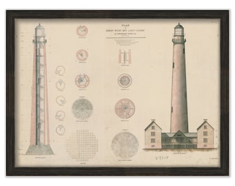SHINNECOCK LIGHTHOUSE, Long Island, New York  -  Drawing and Plan of the Lighthouse as it was in 1857.