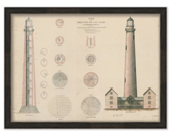 SHINNECOCK LIGHTHOUSE, Long Island, New York  -  Drawing and Plan of the Lighthouse as it was in 1857.