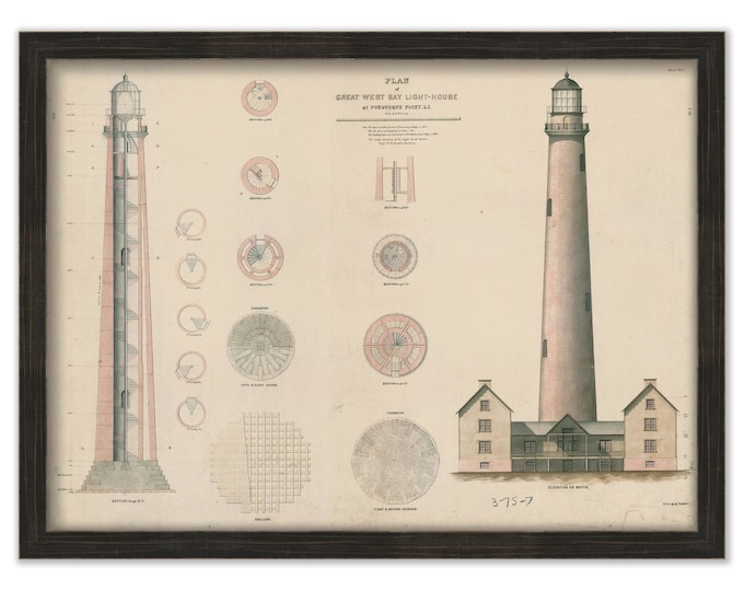 Featured listing image: SHINNECOCK LIGHTHOUSE, Long Island, New York  -  Drawing and Plan of the Lighthouse as it was in 1857.