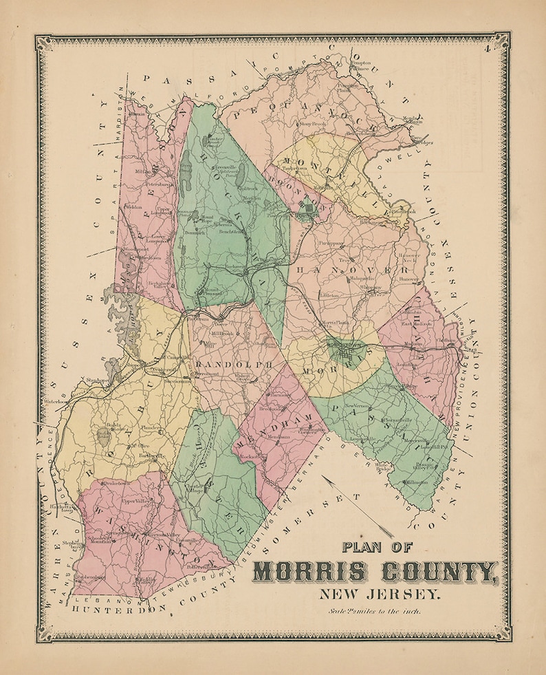 Village of MORRISTOWN Morris County New Jersey 1868 Etsy