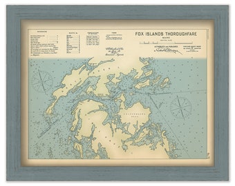 FOX ISLANDS THOROUGHFARE, Maine 1909 - Nautical Chart by Geo. Eldridge Colored Version