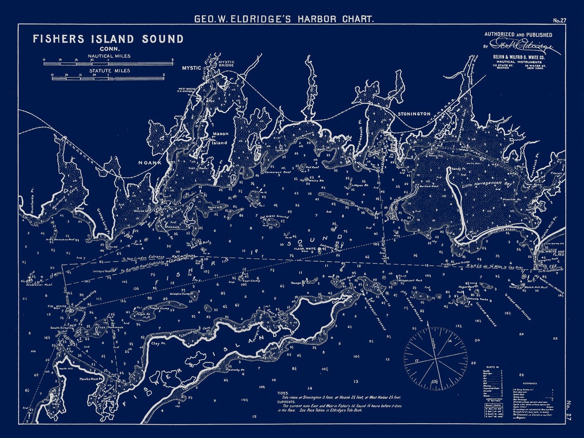 Fishers Island Sound Blue Print Nautical Chart by George - Etsy