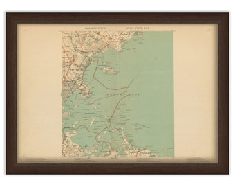 Genuine original BOSTON HARBOR, Massachusetts Map 1891 by Geo H. Walker & Co.