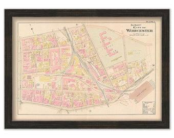 WORCESTER, Massachusetts 1896 - Parts of Wards 2 & 3 - Featuring the State Insane Asylum