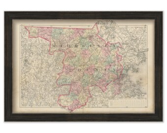 MIDDLESEX COUNTY, Massachusetts 1871 Map by Walling and Gray - Replica or Genuine Original