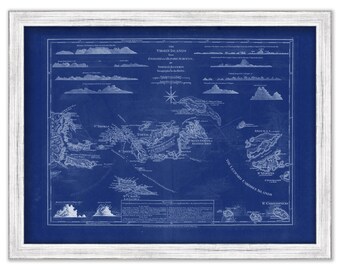 VIRGIN ISLANDS  - St Thomas, St Croix, St John, Vigin Gorda, Tortola and Josh Van Dyke -  1775 Nautical Chart Blueprint