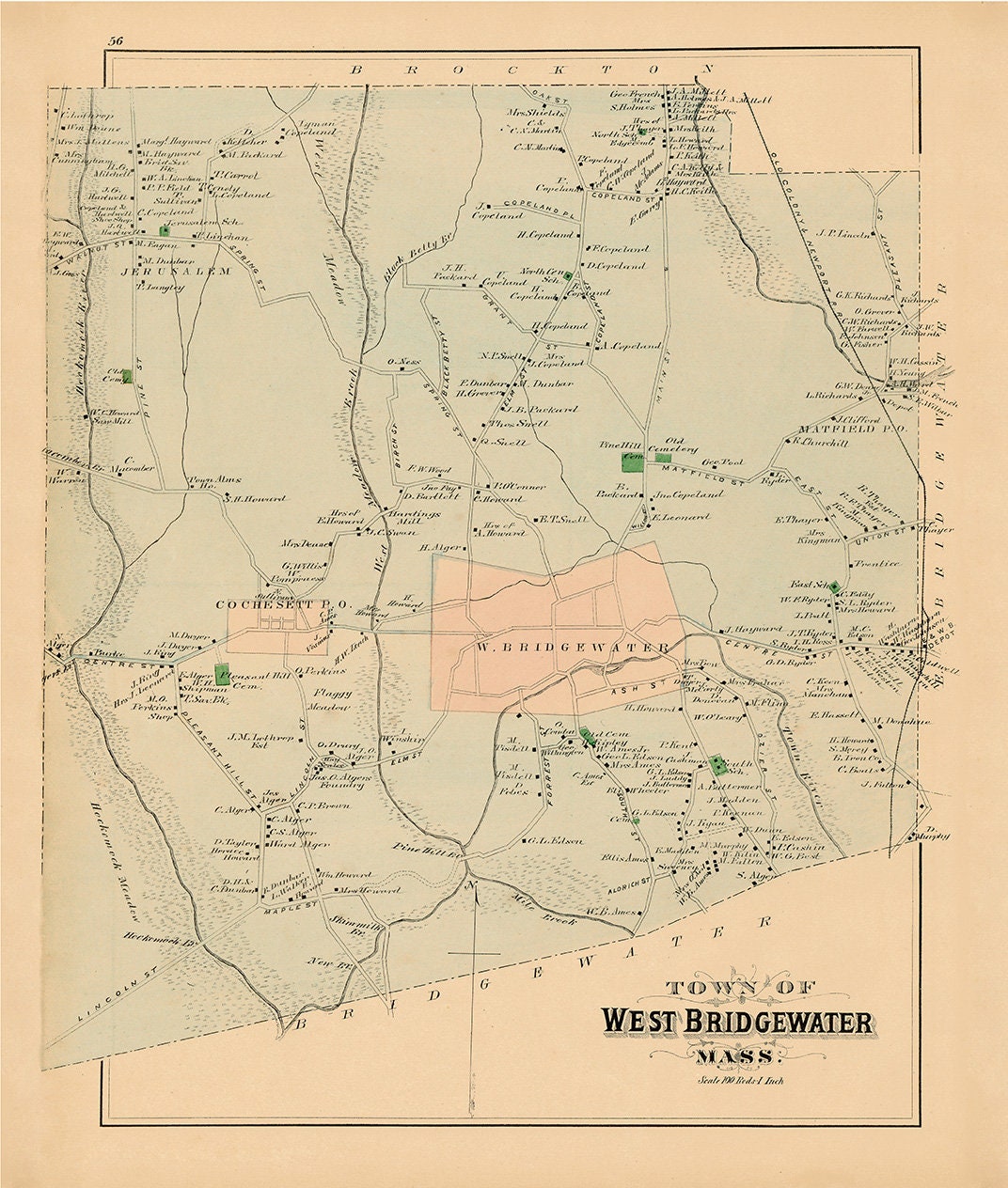 WEST BRIDGEWATER, Massachusetts 1879 Map Replica or Genuine ORIGINAL