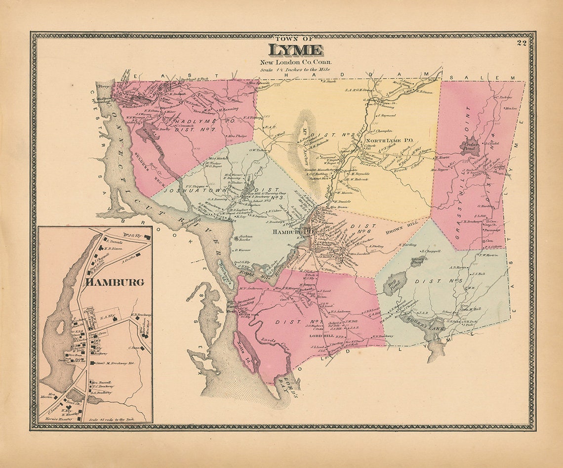 LYME Connecticut 1868 Map Etsy